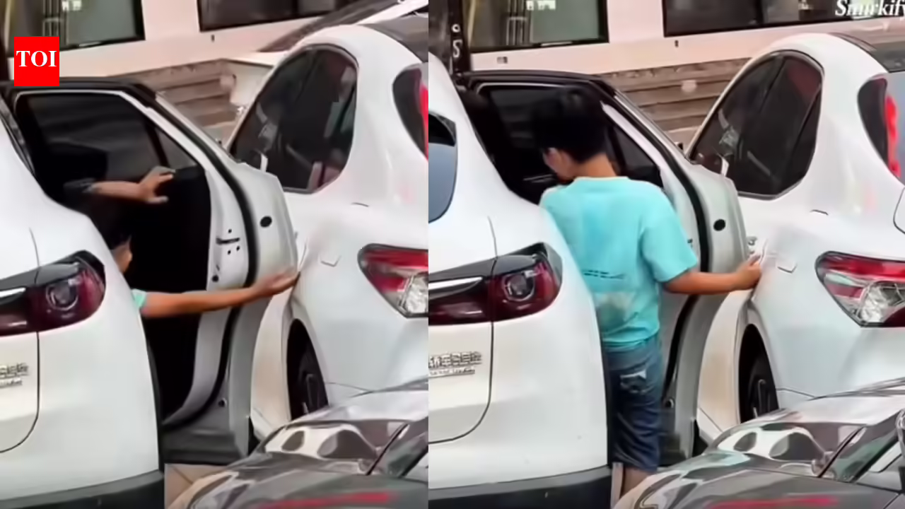 Child opens car door carefully to avoid scratches, a simple moment that reveals powerful parenting |