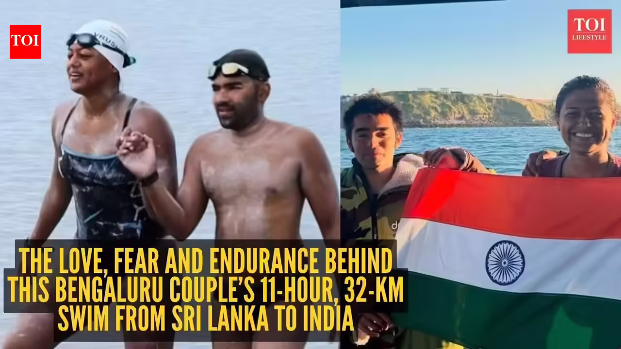 'Every time I breathed, I saw him beside me’: The love, fear, and endurance behind this Bengaluru couple’s 11-hour, 32-km swim from Sri Lanka to India |