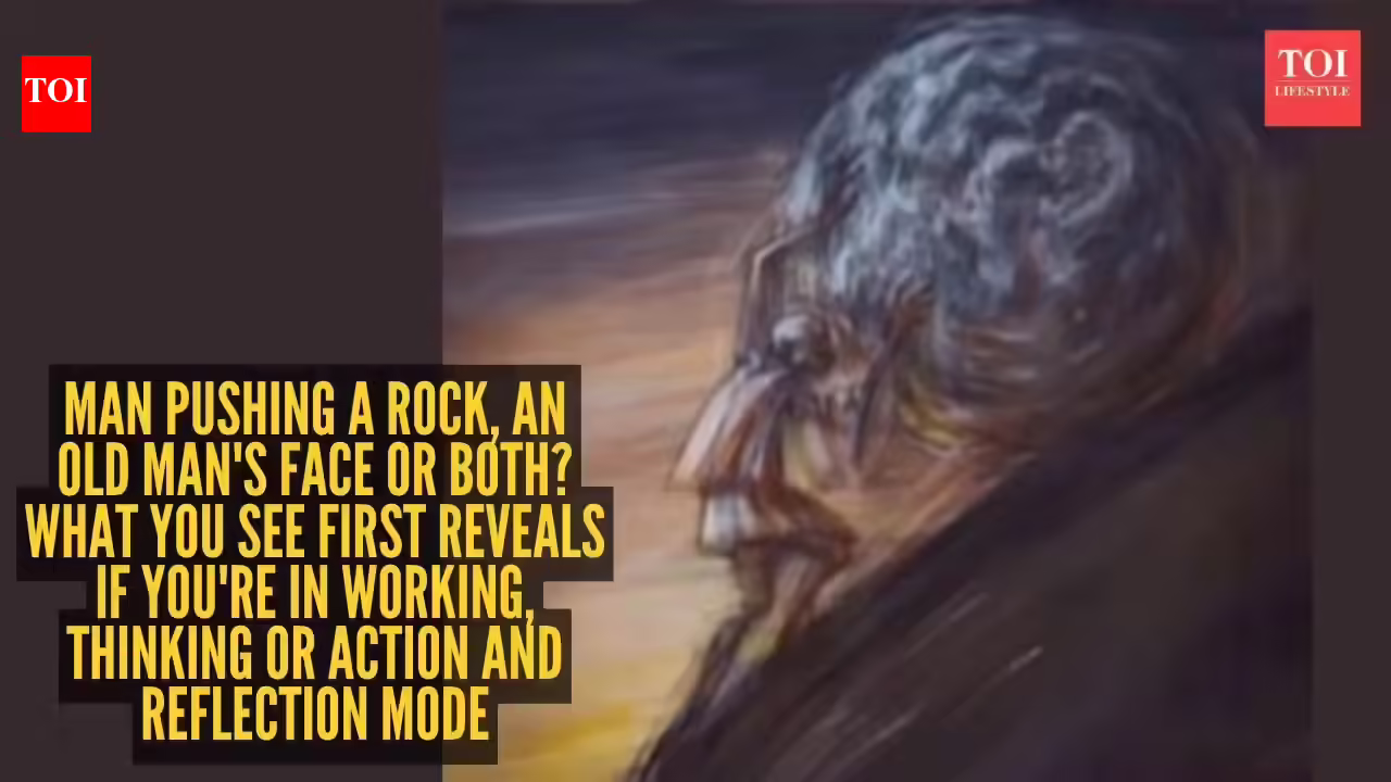 Optical illusion personality test: Man pushing a rock, an old man's face or both? What you see first reveals if you're in working, thinking or action and reflection mode