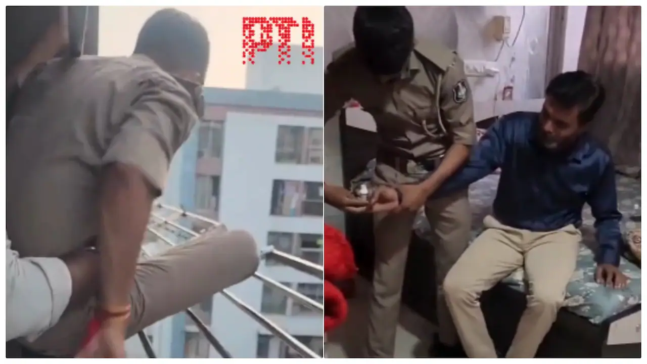 Video: जान जोखिम में डाल सातवीं मंजिल के फ्लैट में घुसा पुलिसकर्मी, सुसाइड कर रहे शख्स के हाथ से छीना जहर | surat police resscued and saved man life watch video in seventh floor apartment risking their own lives