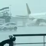 Watch: Indigo stepladder crashes into parked Air India aircraft at Delhi airport during sudden storms | India News